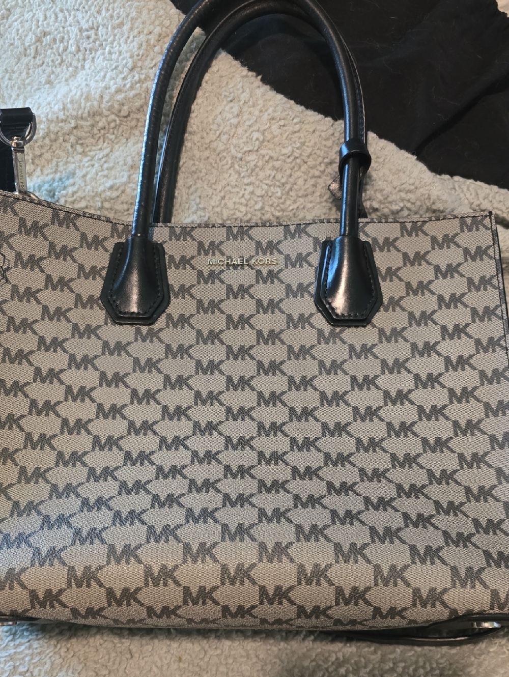 Michael Kors Beige MK Logo Tote with Black Trim